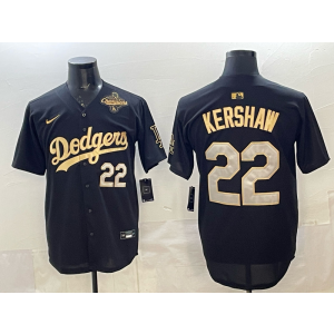 MLB Dodgers 22 Kershaw Black Gold 2025 World Series Champion Nike Cool Base Men Jersey