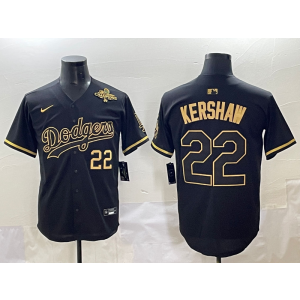 MLB Dodgers 22 Kershaw Black Gold 2025 World Series Champion Nike Cool Base Men Jersey