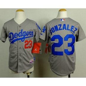 MLB Dodgers 23 Adrian Gonzalez Grey Cool Base Youth Jersey