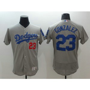 MLB Dodgers 23 Adrian Gonzalez Grey Flexbase Men Jersey