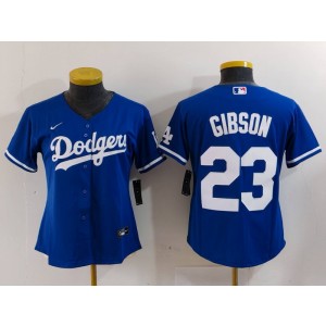 MLB Dodgers 23 Gibson Blue Nike Cool Base Women Jersey