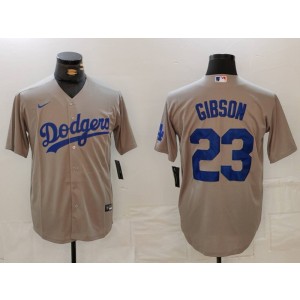 MLB Dodgers 23 Gibson Grey Nike Cool Base Men Jersey