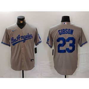 MLB Dodgers 23 Gibson Grey Nike Cool Base Men Jersey