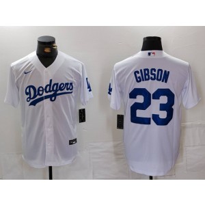 MLB Dodgers 23 Gibson White Nike Cool Base Men Jersey