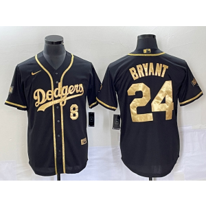 MLB Dodgers 24 & 8 Kobe Bryant Black Gold Baseball Nike Cool Base Men Jersey