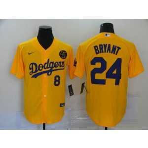 MLB Dodgers 24 & 8 Kobe Bryant Yellow 2020 Nike KB Cool Base Men Jersey