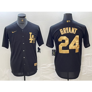 MLB Dodgers 24 Kobe Bryant Black Gold Nike Cool Base Men Jersey
