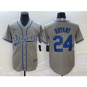 MLB Dodgers 24 Kobe Bryant Grey Baseball Logo Nike Cool Base Men Jersey