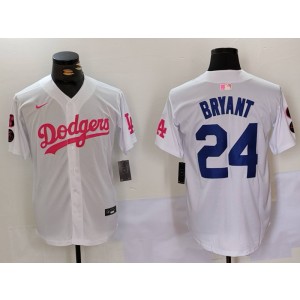 MLB Dodgers 24 Kobe Bryant White Pink Nike Cool Base Men Jersey