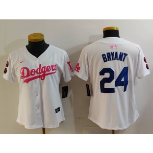 MLB Dodgers 24 Kobe Bryant White Pink Nike Cool Base Women Jersey