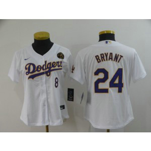 MLB Dodgers 24 Kobe Bryant White with Purple Letter 2020 Nike Cool Base Women Jersey