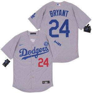 MLB Dodgers 24 Kobe Bryant With KB Patch Grey 2020 Nike Cool Base Men Jersey