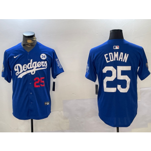 MLB Dodgers 25 Tommy Edman Blue 2024 World Series Nike Cool Base Men Jersey