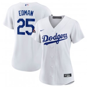 MLB Dodgers 25 Tommy Edman White 2024 World Series Champions Cool Base Women Jersey(Run Small)