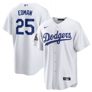MLB Dodgers 25 Tommy Edman White 2024 World Series Champions Nike Cool Base Men Jersey