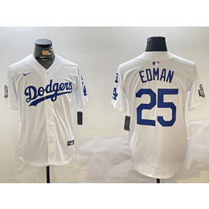 MLB Dodgers 25 Tommy Edman White 2024 World Series Nike Cool Base Men Jersey with 34 Patch