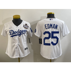 MLB Dodgers 25 Tommy Edman White 2024 World Series Nike Cool Base Women Jersey