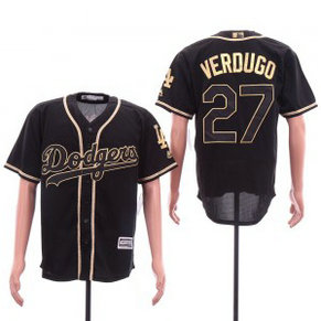MLB Dodgers 27 Alex Verdugo Black Gold Cool Base Men Jersey