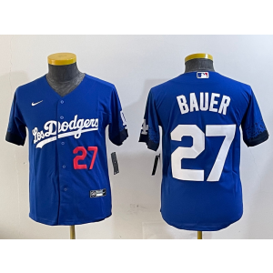 MLB Dodgers 27 Trevor Bauer Blue Nike Cool Base Women Jersey