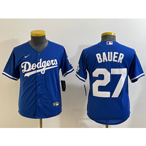 MLB Dodgers 27 Trevor Bauer Blue Nike Cool Base Youth Jersey
