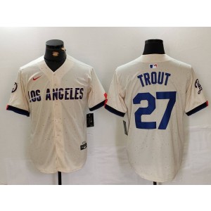 MLB Dodgers 27 Trout Cream 2024 City Connect Nike Cool Base Men Jersey