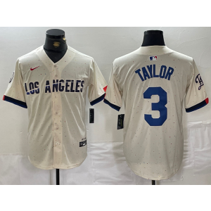 MLB Dodgers 3 Chris Taylor Cream Nike Cool Base Men Jersey
