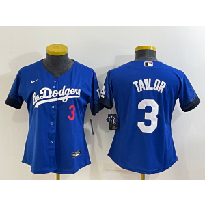 MLB Dodgers 3 Taylor Blue 2021 City Connect Cool Base Women Jersey