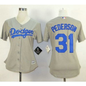 MLB Dodgers 31 Joc Pederson Grey Alternate Road Women Jersey