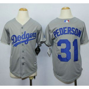 MLB Dodgers 31 Joc Pederson Grey Cool Base Youth Jersey