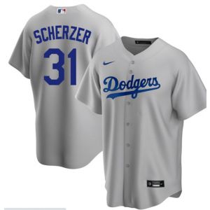 MLB Dodgers 31 Max Scherzer Grey Nike Cool Base Men Jersey