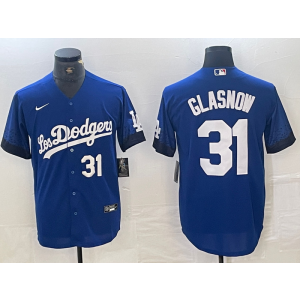 MLB Dodgers 31 Tyler Glasnow City Connect Blue Nike Cool Base Men Jersey