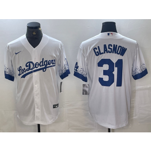MLB Dodgers 31 Tyler Glasnow White City Connect Nike Cool Base Men Jersey