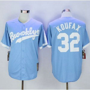 MLB Dodgers 32 Sandy Koufax Light Blue Mitchell and Ness Throwback Men Jersey