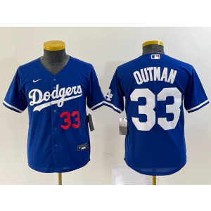 MLB Dodgers 33 Outman Blue Nike Cool Base Youth Jersey