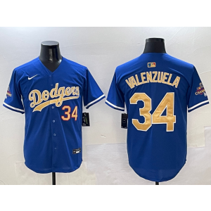 MLB Dodgers 34 Fernando Valenzuela 2025 Blue Gold Collection Nike Cool Base Men Jersey