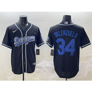 MLB Dodgers 34 Fernando Valenzuela Black Blue Nike Cool Base Men Jersey