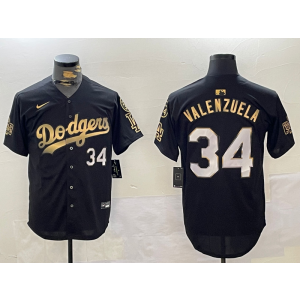 MLB Dodgers 34 Fernando Valenzuela Black Gold 2024 World Series Nike Cool Base Men Jersey with 34 Patch