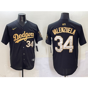 MLB Dodgers 34 Fernando Valenzuela Black Gold Jersey