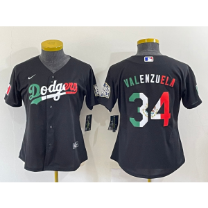 MLB Dodgers 34 Fernando Valenzuela Black Mexcio Nike Cool Base Women Jersey