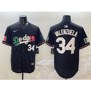 MLB Dodgers 34 Fernando Valenzuela Black Mexico Nike Cool Base Men Jersey