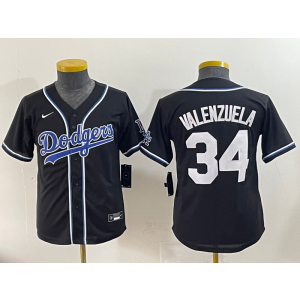 MLB Dodgers 34 Fernando Valenzuela Black Nike Cool Base Youth Jersey
