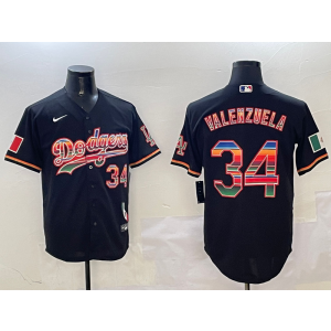MLB Dodgers 34 Fernando Valenzuela Black Rainbowl Nike Cool Base Men Jersey