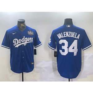 MLB Dodgers 34 Fernando Valenzuela Blue 2024 World Series Nike Cool Base Men Jersey