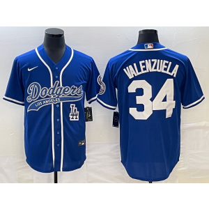MLB Dodgers 34 Fernando Valenzuela Blue Baseball Nike Cool Base Men Jersey
