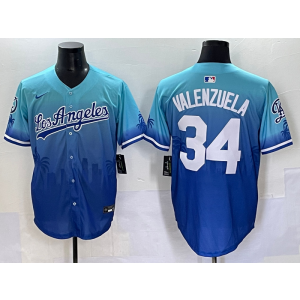 MLB Dodgers 34 Fernando Valenzuela Blue Drift Nike Cool Base Men Jersey