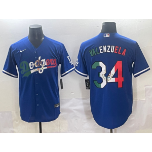 MLB Dodgers 34 Fernando Valenzuela Blue Mexico Nike Cool Base Men Jersey