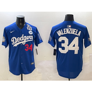 MLB Dodgers 34 Fernando Valenzuela Blue Nike Cool Base Men Jersey
