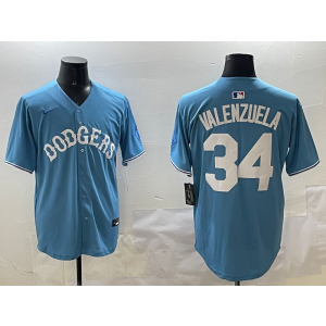 MLB Dodgers 34 Fernando Valenzuela Blue Nike Cool Base Men Jersey