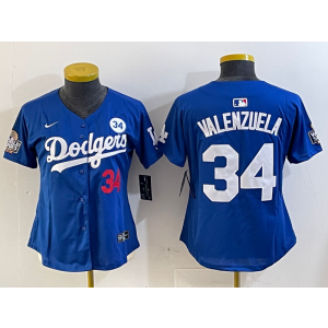 MLB Dodgers 34 Fernando Valenzuela Blue Nike Cool Base Youth Jersey