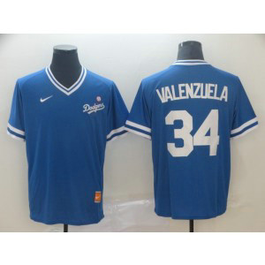 MLB Dodgers 34 Fernando Valenzuela Blue Nike Cooperstown Collection Legend V-Neck Men Jersey